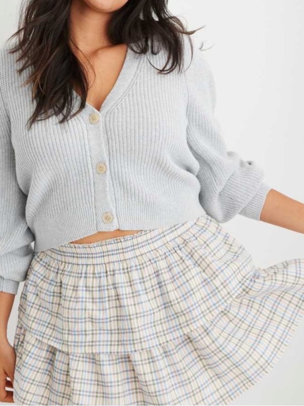 Aerie Women L Plaid Cotton Blend Casual Beachy Rock N Ruffle Tiered Mini Skirt